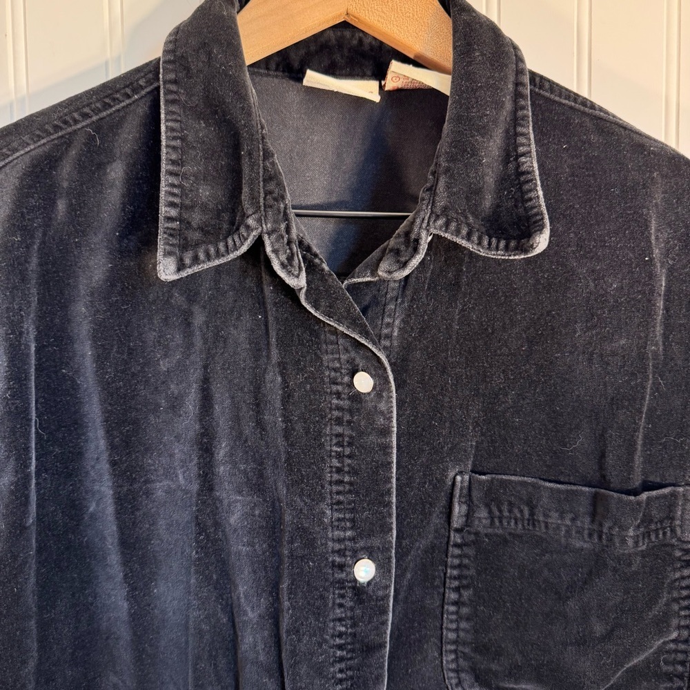 Crossroads Women’s 100% Cotton Black Velvet/Suede Button Down Long Sleeve Size M - Picture 2 of 10